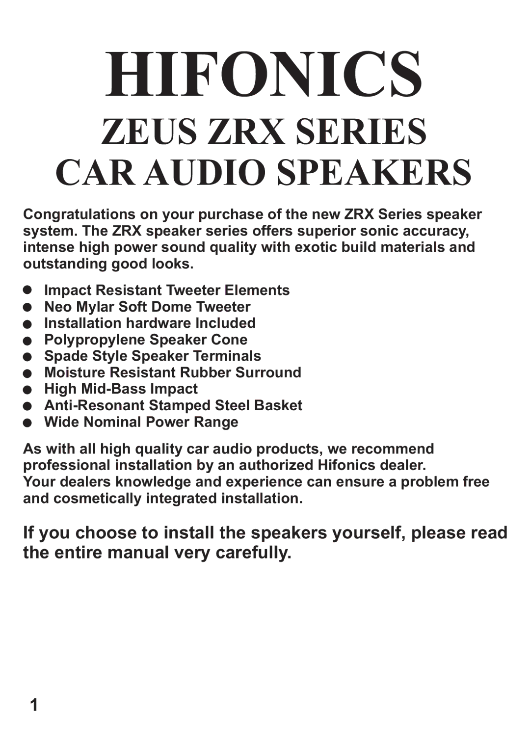 Hifionics ZRX69CX, ZRXLP6.5C, ZRX6.5C, ZRXLP65CX, ZRX65CX manual Hifonics 