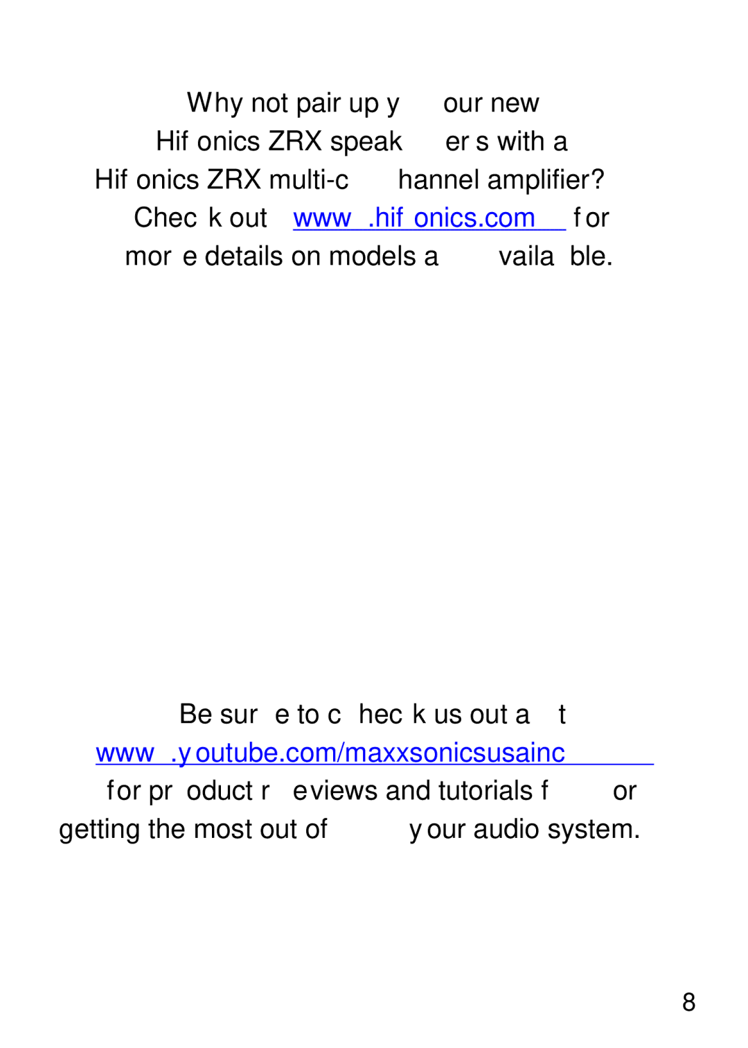 Hifionics ZRX65CX, ZRXLP6.5C, ZRX6.5C, ZRX69CX, ZRXLP65CX manual 