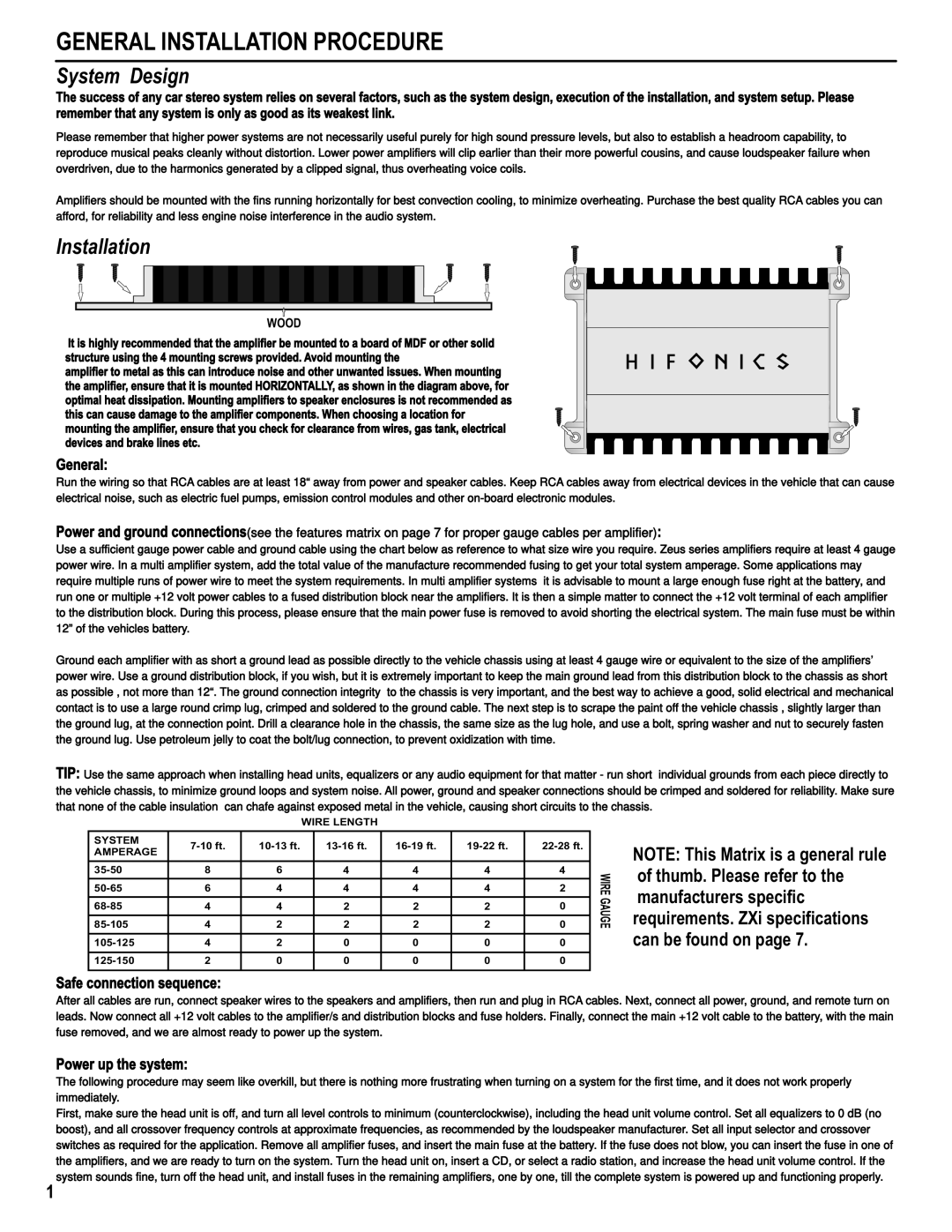 Hifionics ZXI200.2, ZXI40.4, ZXI80.4, ZXI60.4+1K, ZXI150.4 manual General Installation Procedure, Wood 