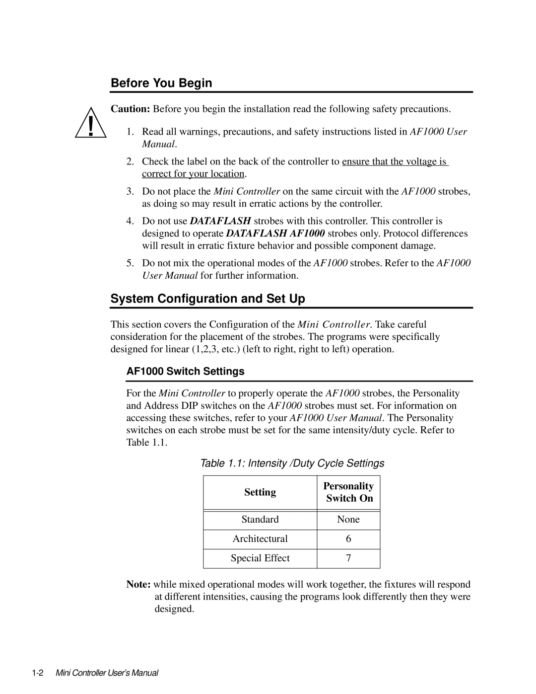 High End Systems user manual Before You Begin, System Configuration and Set Up, AF1000 Switch Settings 