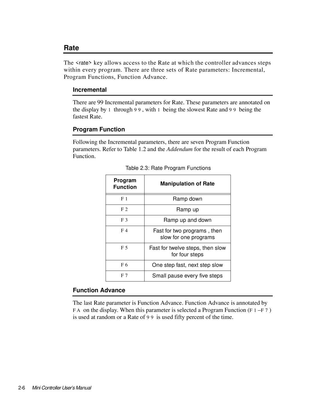 High End Systems AF1000 user manual Program Manipulation of Rate Function 