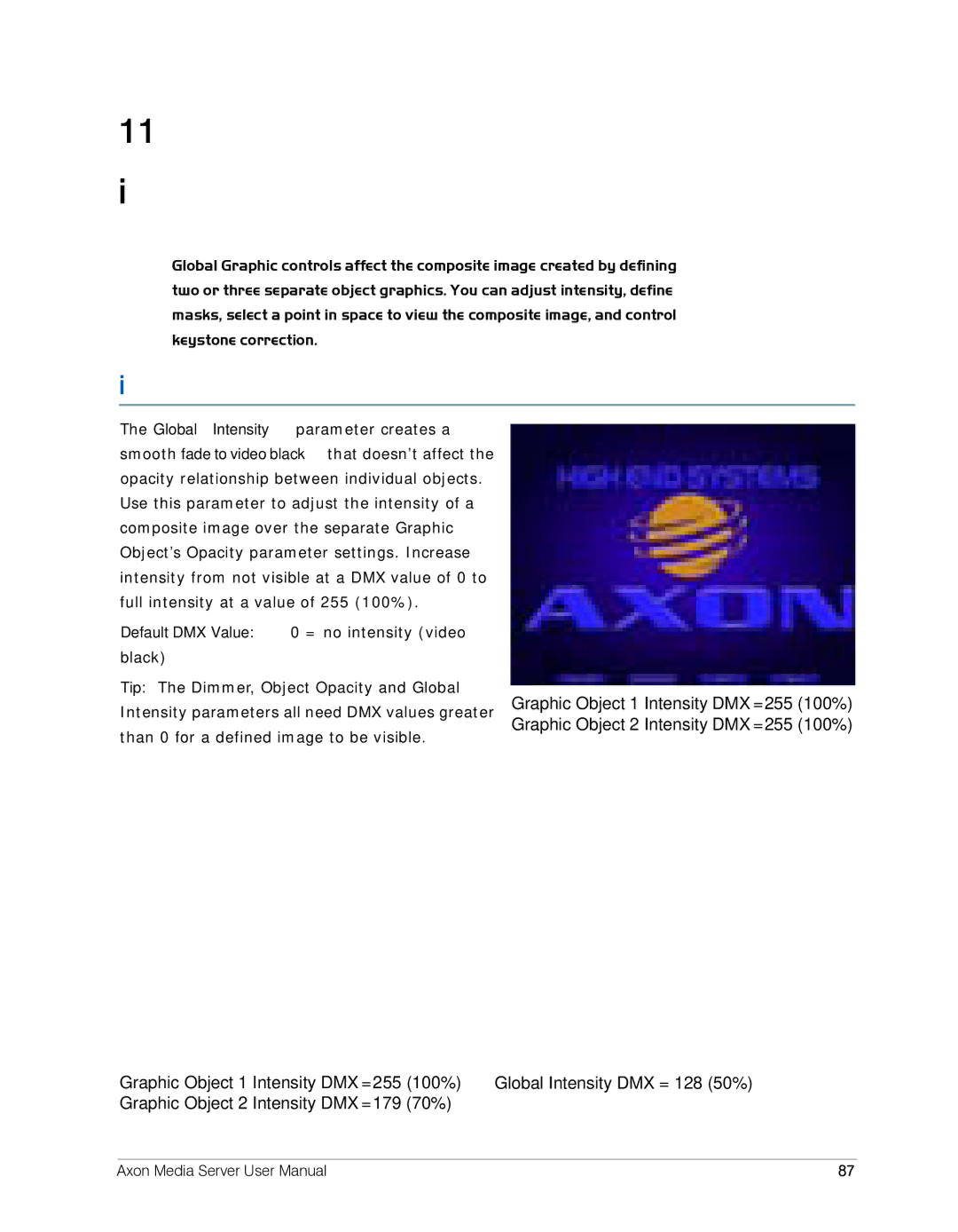 High End Systems AXON user manual Chapter Global Functions, Global Intensity 