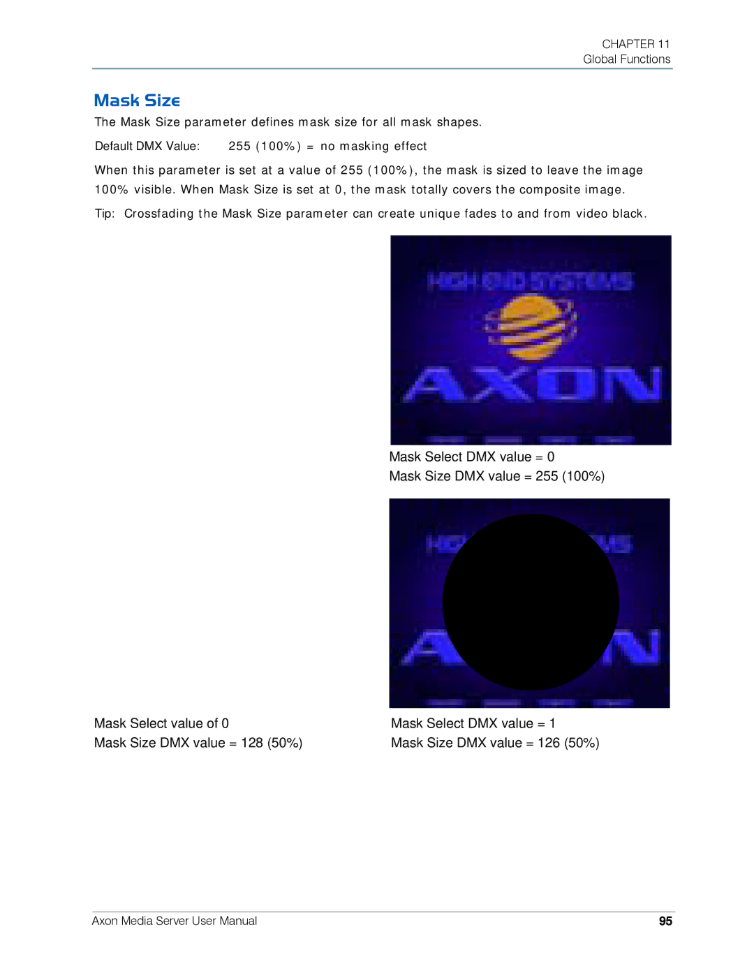 High End Systems AXON user manual Mask Size 