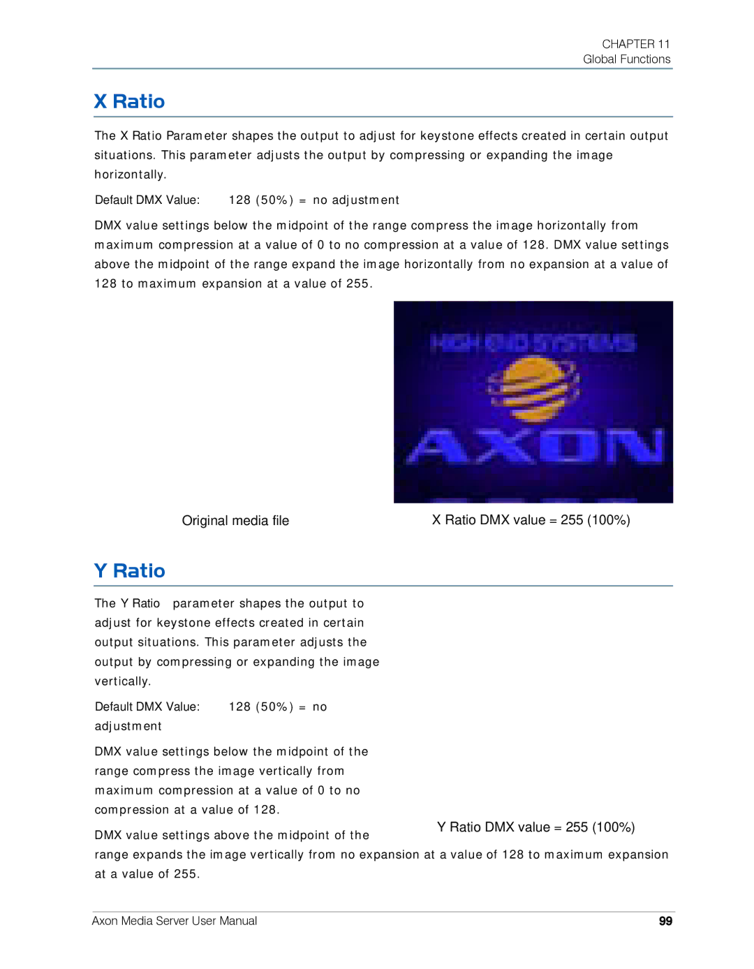 High End Systems AXON user manual Ratio, Default DMX Value 128 50% = no adjustment 