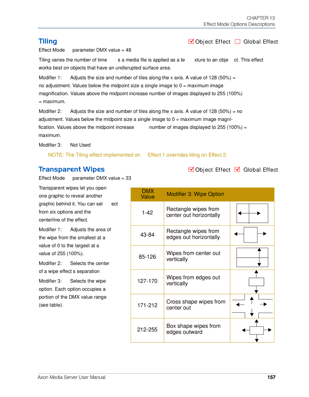 High End Systems AXON user manual Tiling, Transparent Wipes, 157 