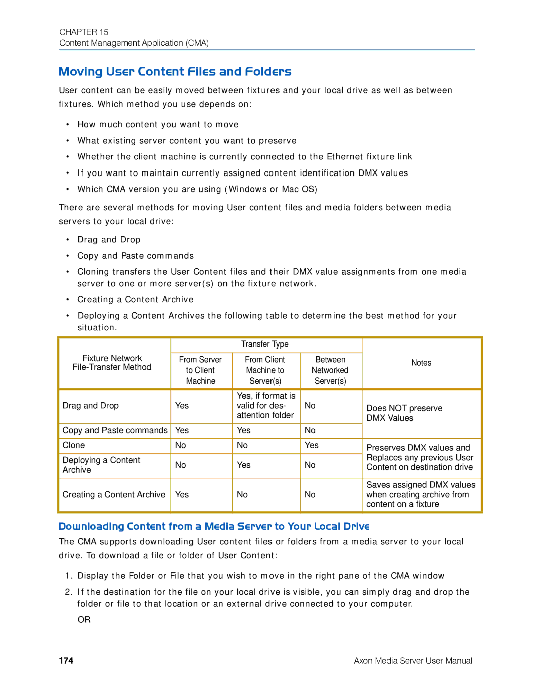 High End Systems AXON Moving User Content Files and Folders, Downloading Content from a Media Server to Your Local Drive 