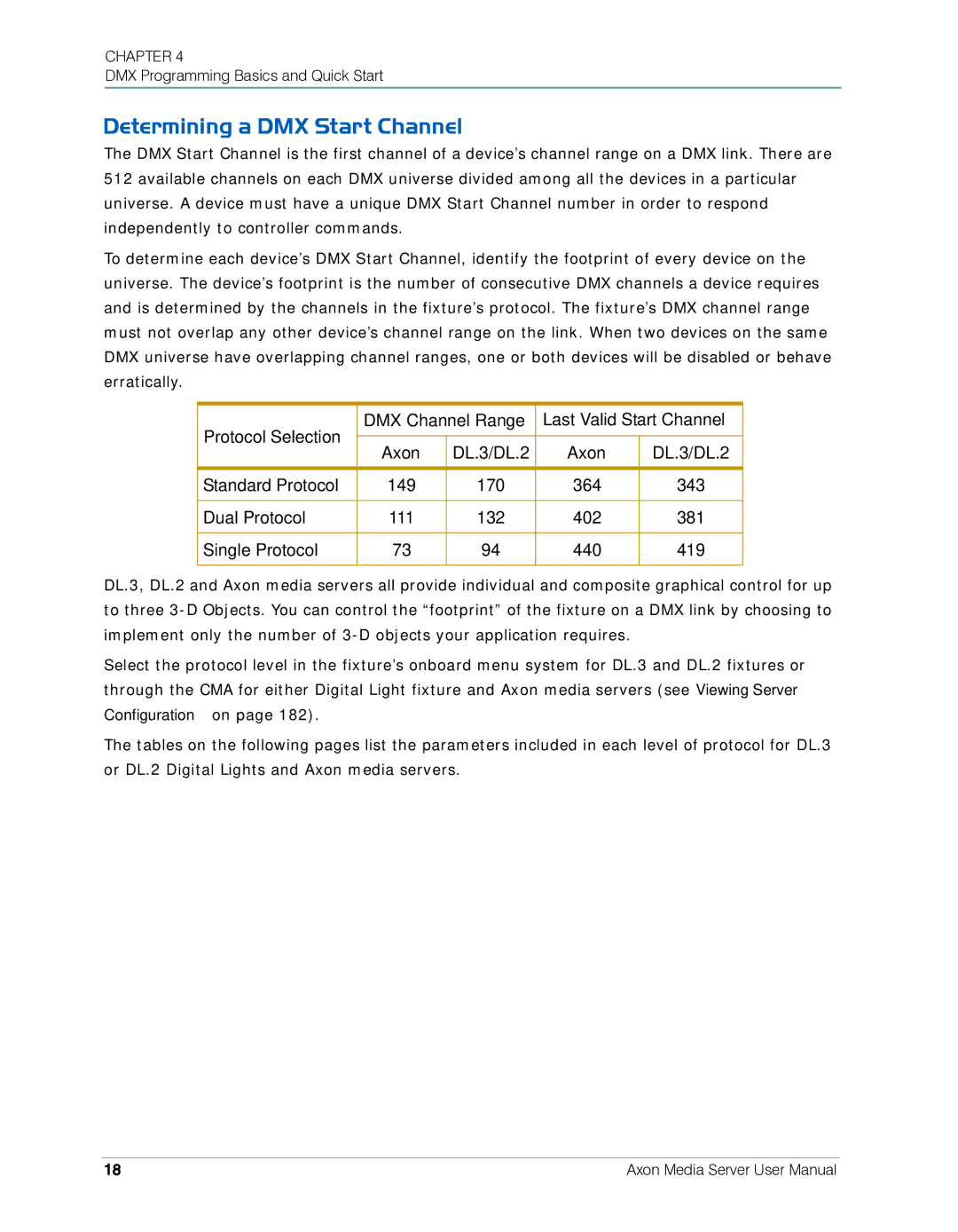 High End Systems AXON user manual Determining a DMX Start Channel, Single Protocol 