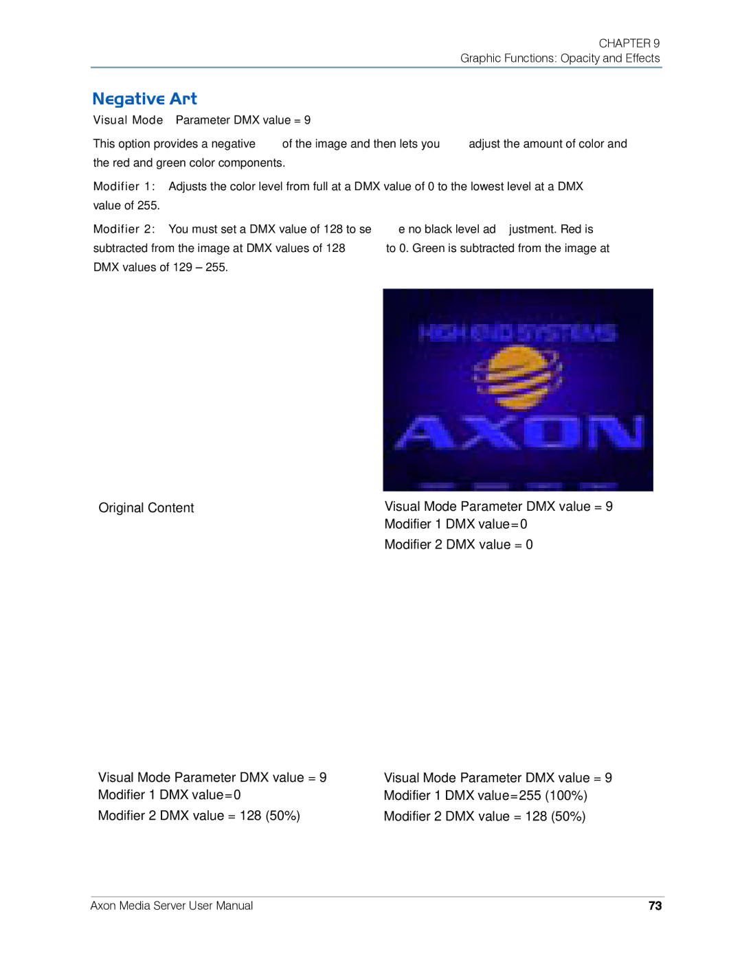 High End Systems AXON user manual Negative Art 