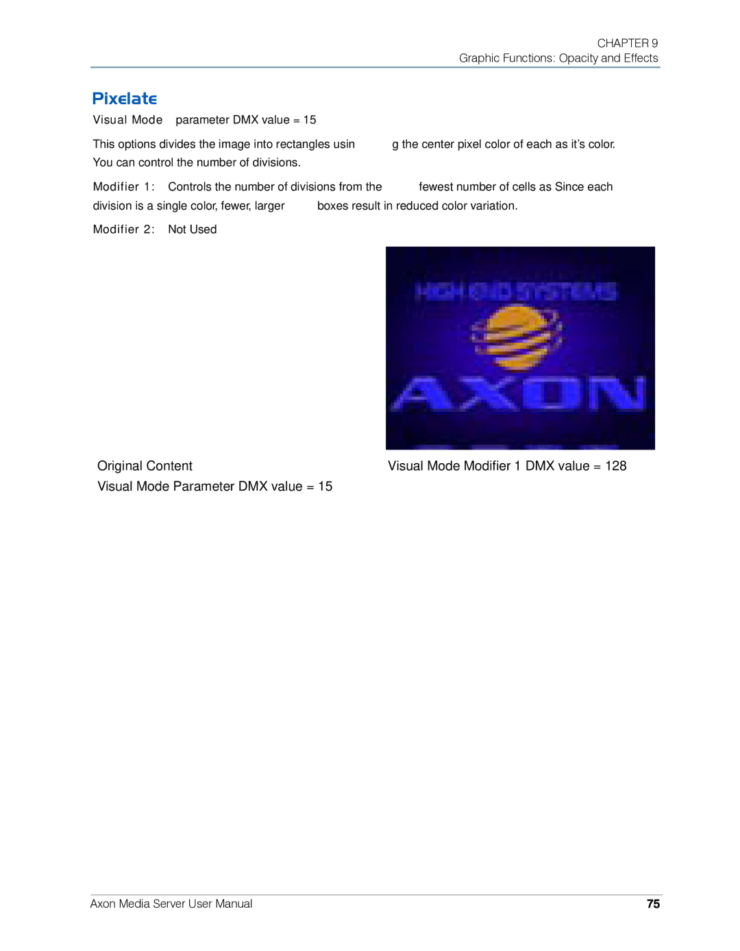 High End Systems AXON user manual Pixelate 