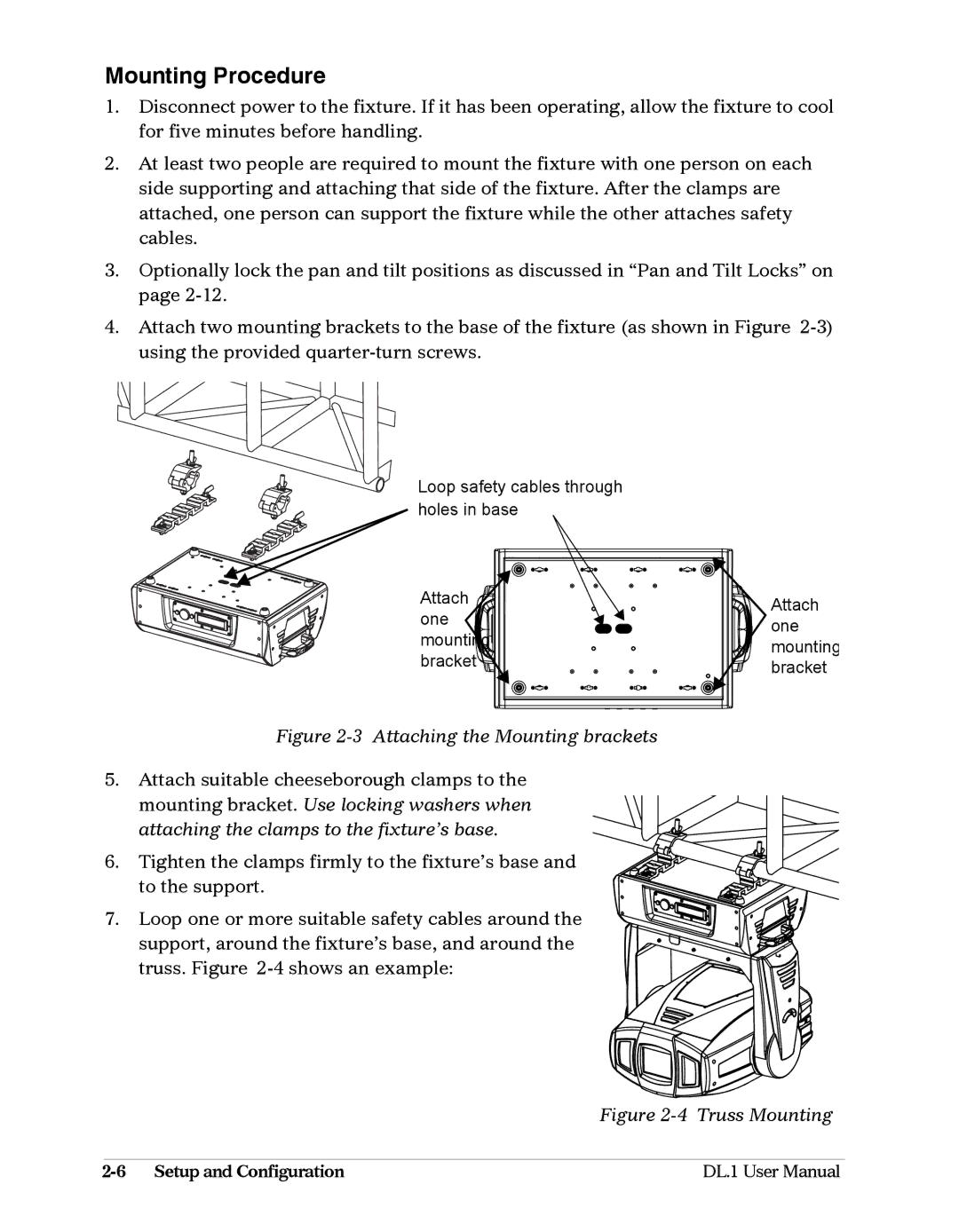 High End Systems DL1 user manual Mounting Procedure, Attaching the Mounting brackets 