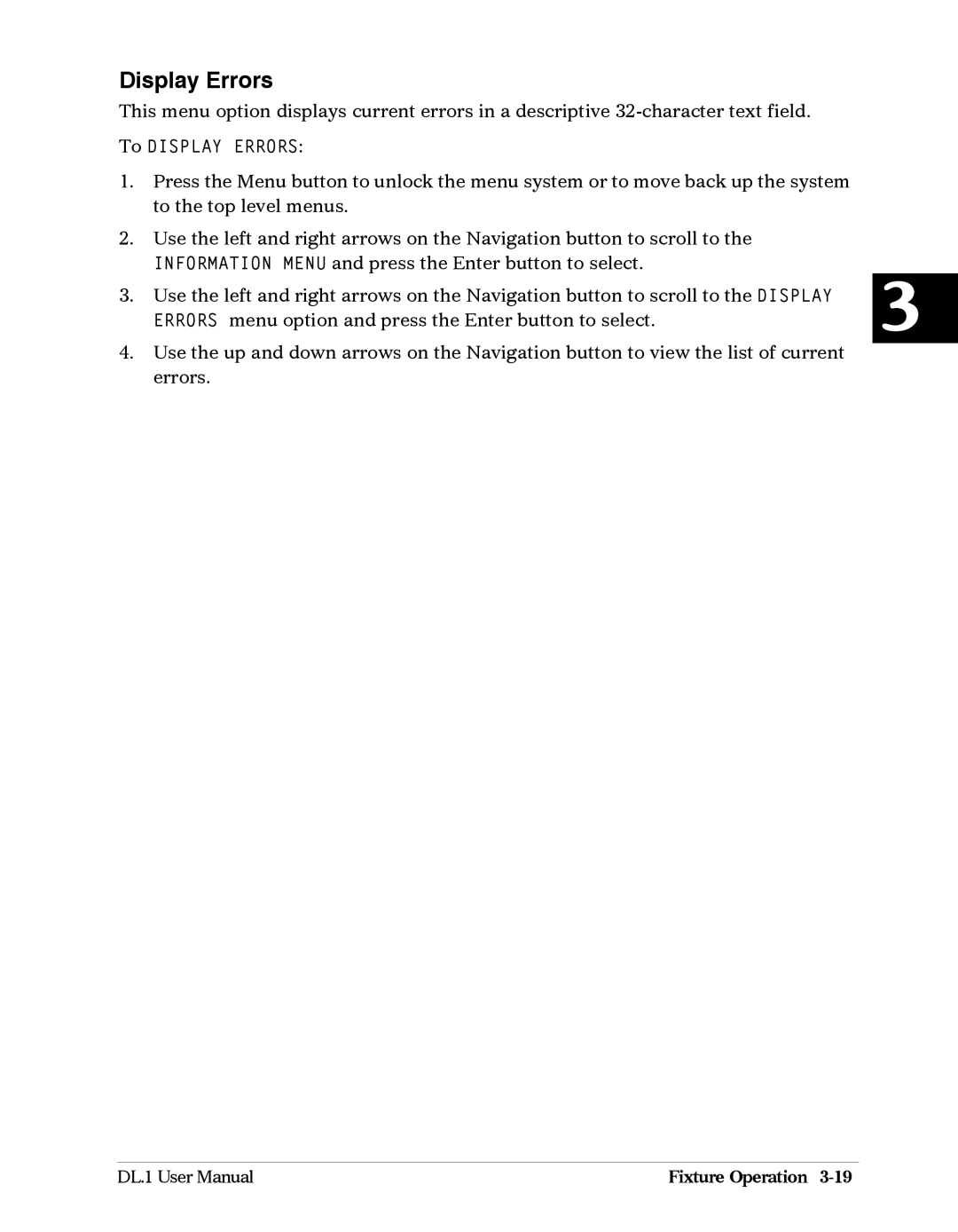 High End Systems DL1 user manual To Display Errors 