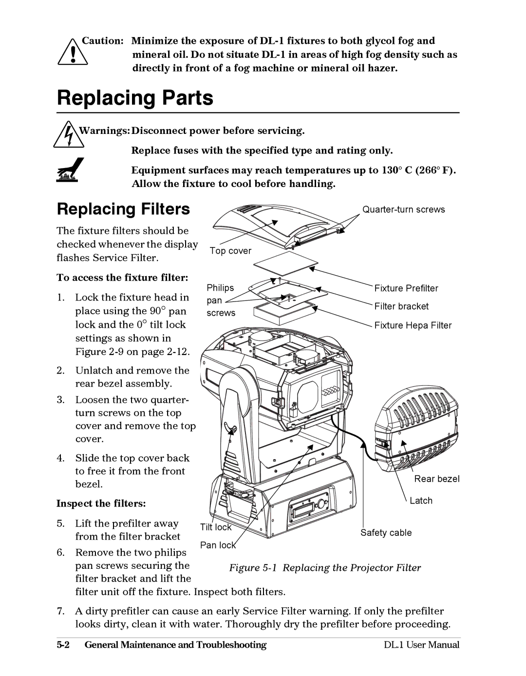 High End Systems DL1 user manual Replacing Parts, Replacing Filters 