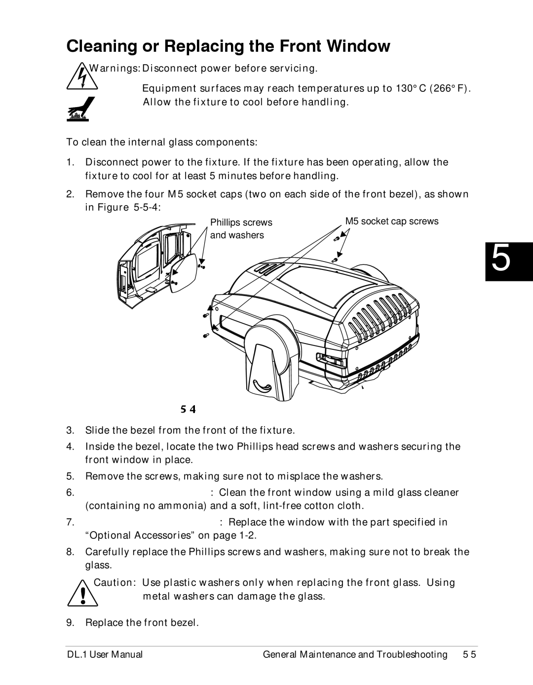 High End Systems DL1 user manual Cleaning or Replacing the Front Window 