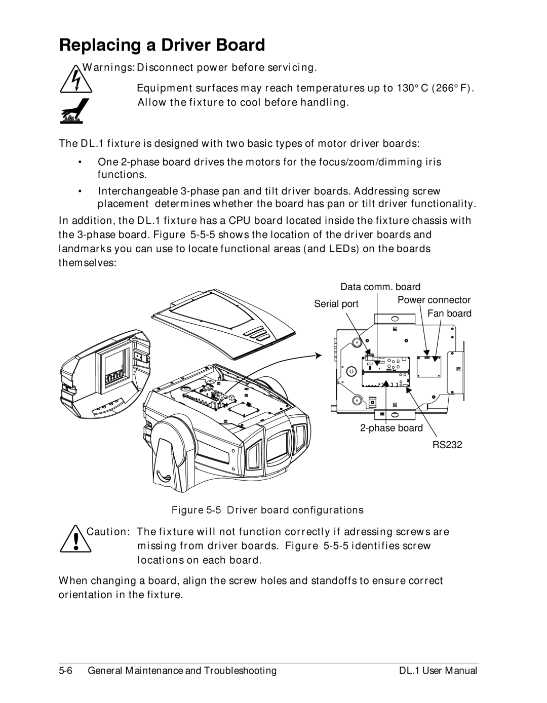 High End Systems DL1 user manual Replacing a Driver Board, Driver board configurations 