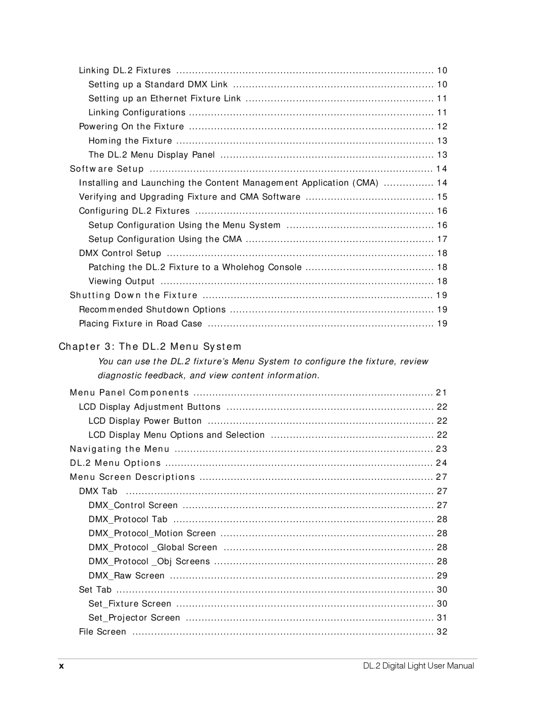 High End Systems user manual DL.2 Menu System 