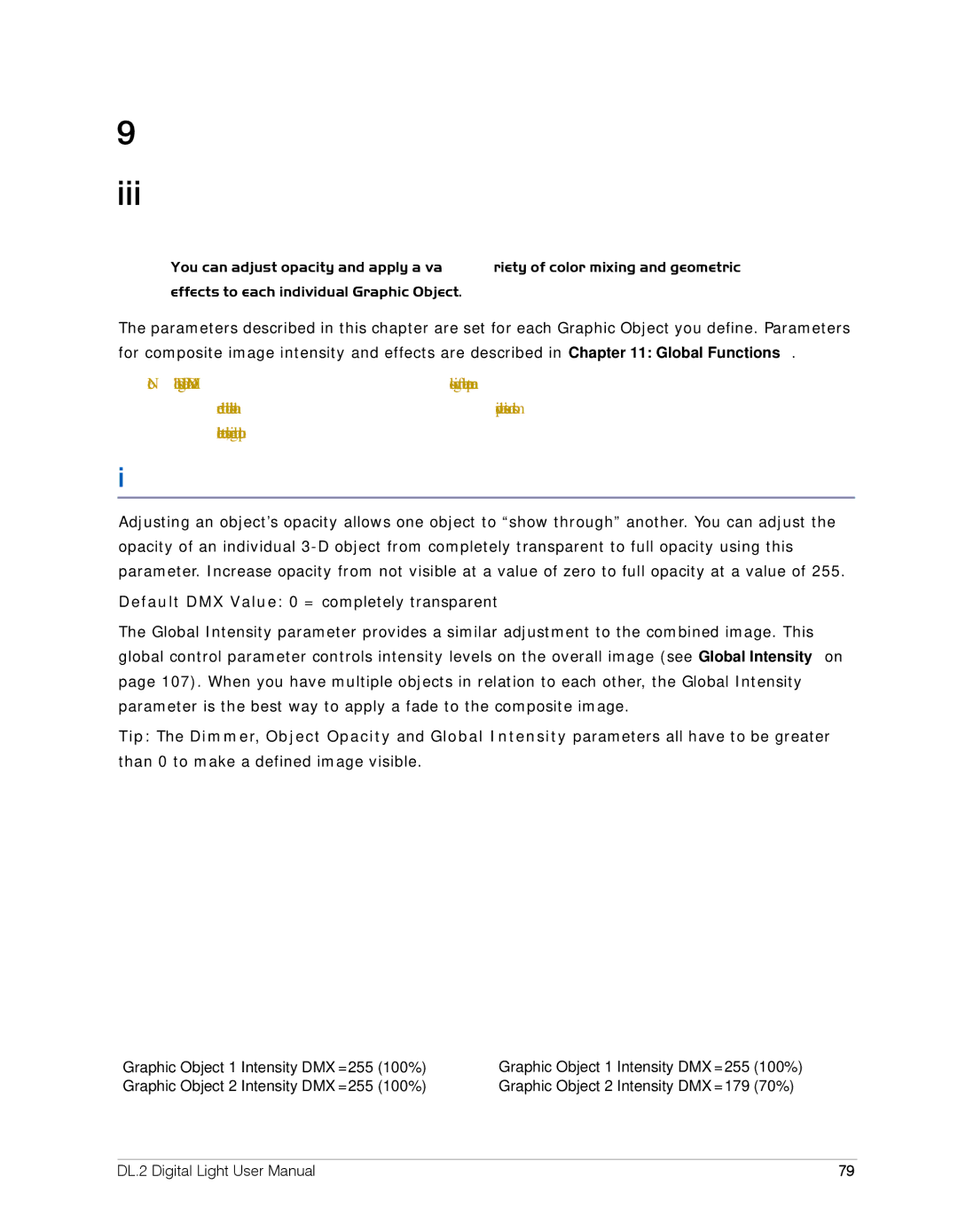 High End Systems DL.2 user manual Chapter Graphic Functions Opacity and Effects 