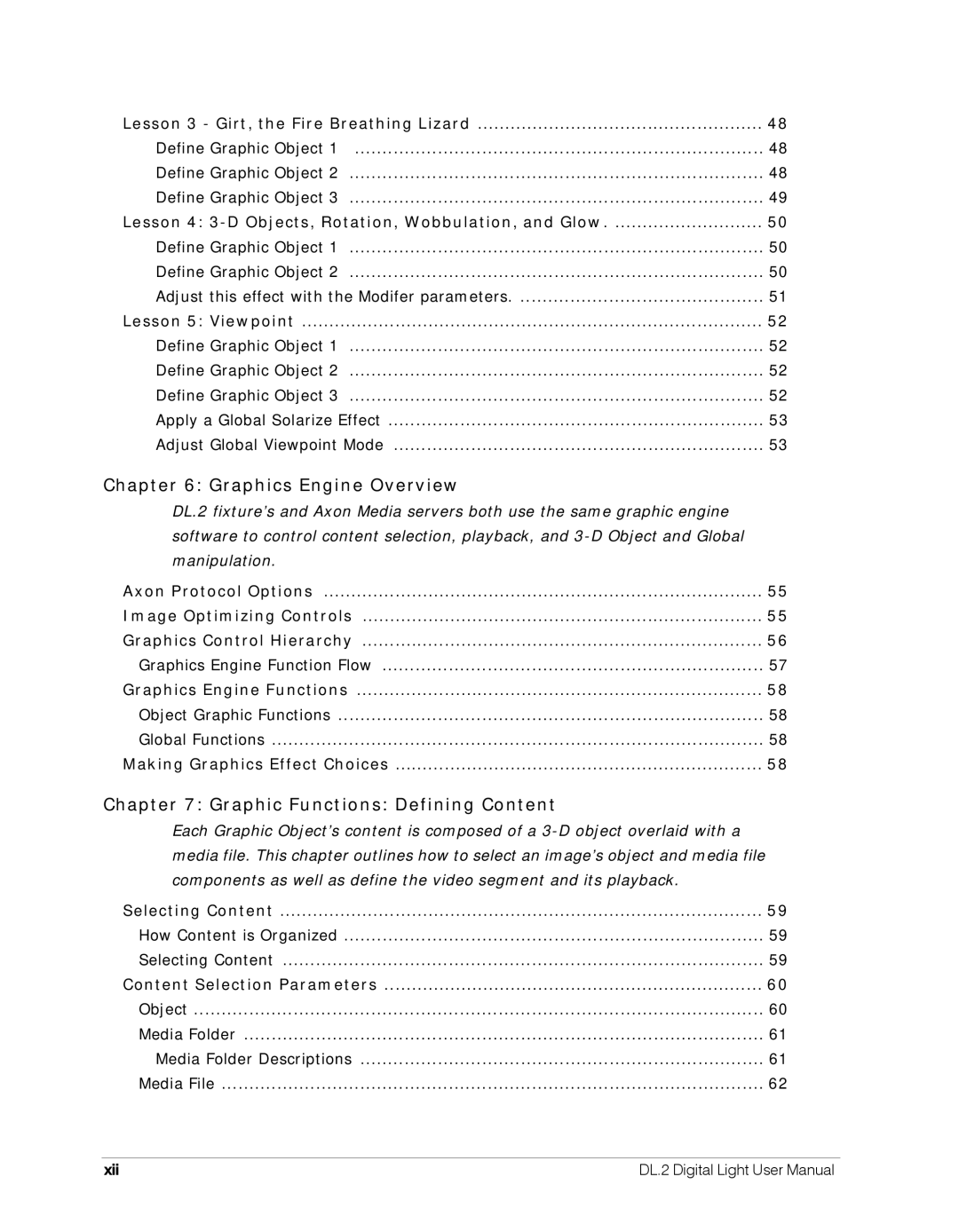 High End Systems DL.2 user manual Graphics Engine Overview, Xii 