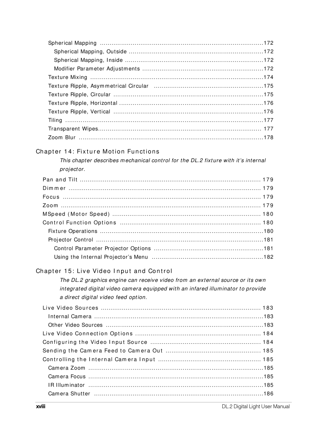 High End Systems DL.2 user manual Fixture Motion Functions, Xviii 