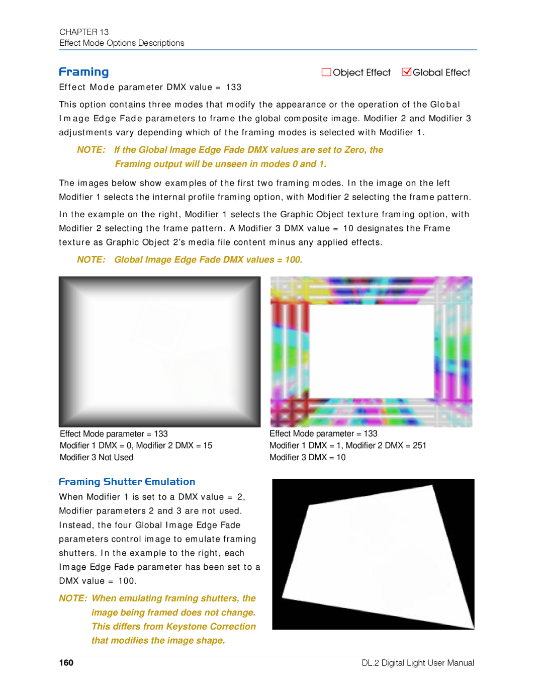 High End Systems DL.2 user manual Framing Shutter Emulation, 160 