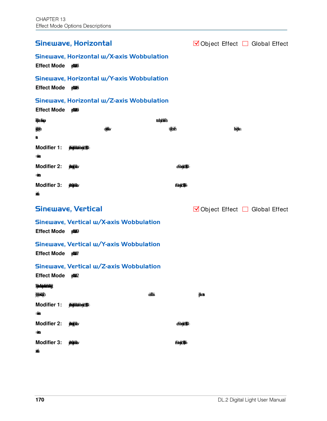 High End Systems DL.2 user manual Sinewave, Horizontal, Sinewave, Vertical 