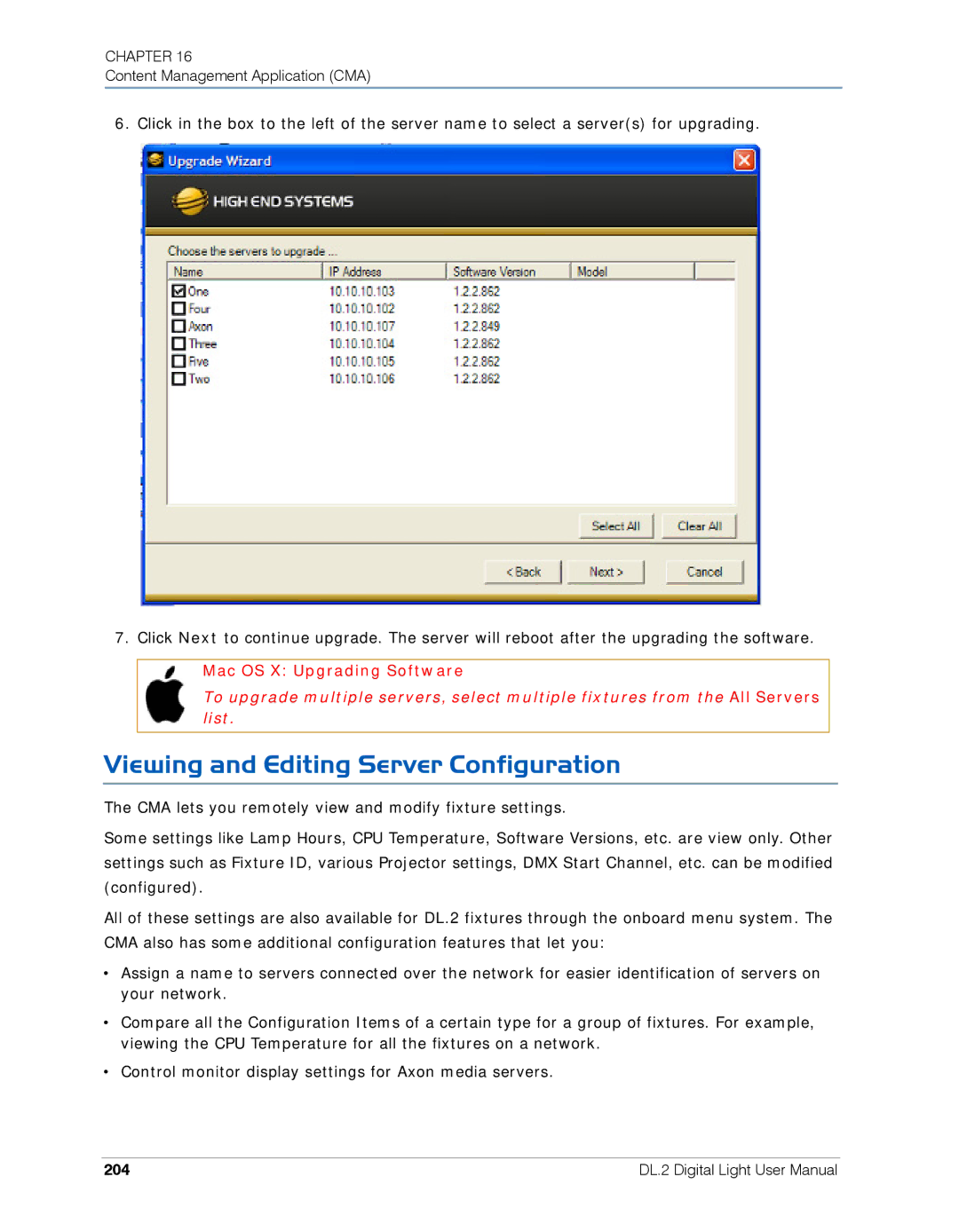 High End Systems DL.2 user manual Viewing and Editing Server Configuration, 204 