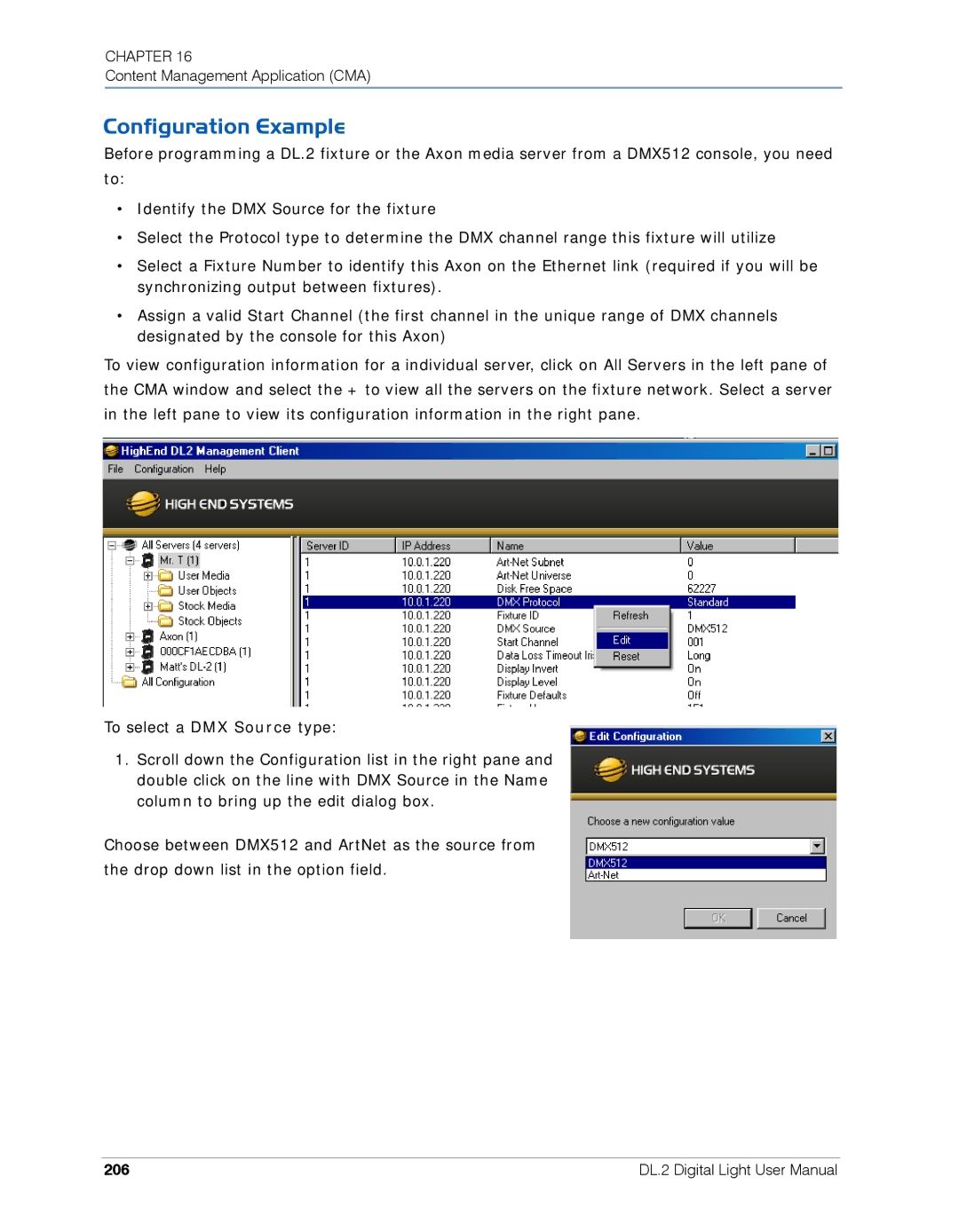 High End Systems DL.2 user manual Configuration Example, 206 