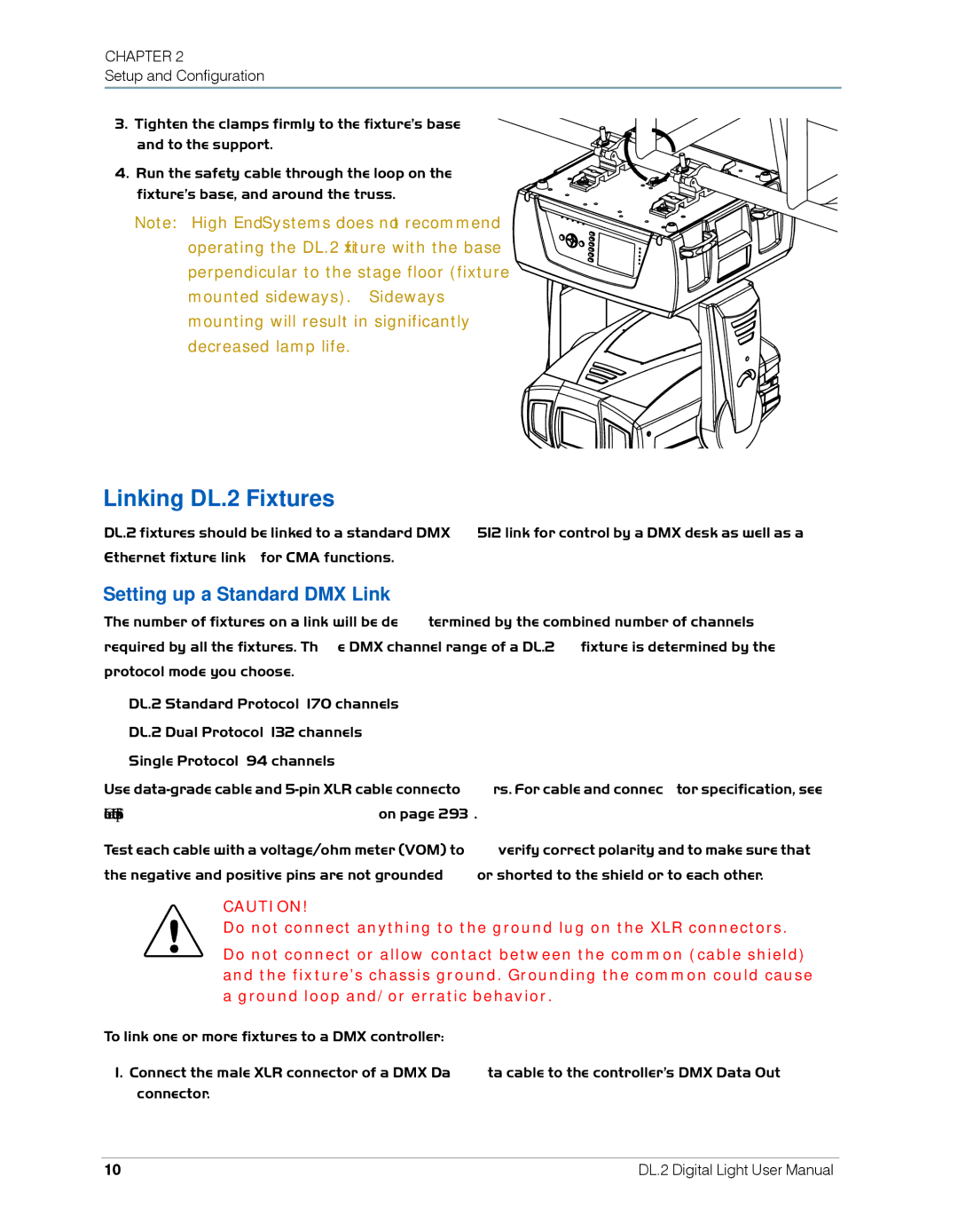 High End Systems user manual Linking DL.2 Fixtures, Setting up a Standard DMX Link 