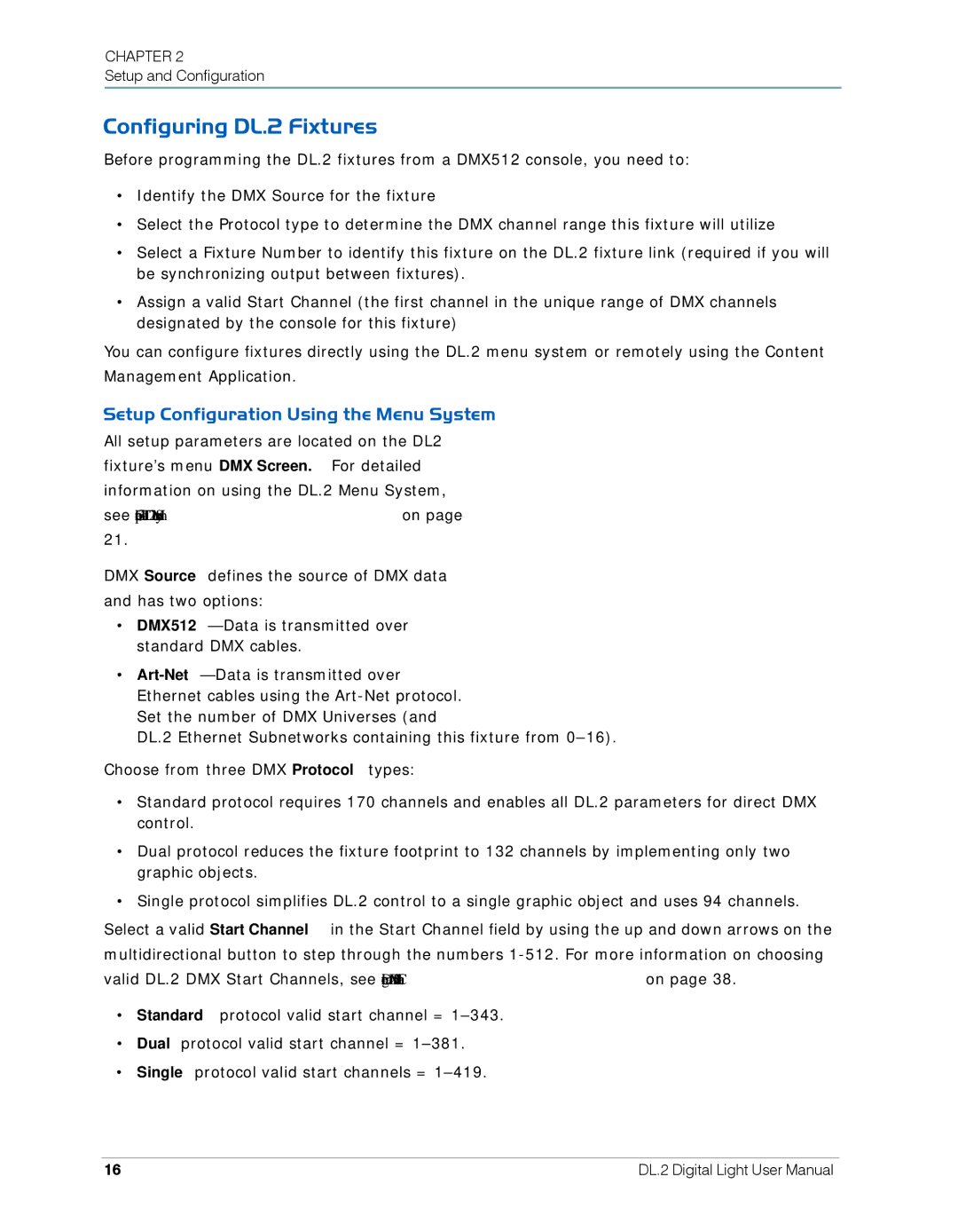 High End Systems user manual Configuring DL.2 Fixtures, Setup Configuration Using the Menu System 