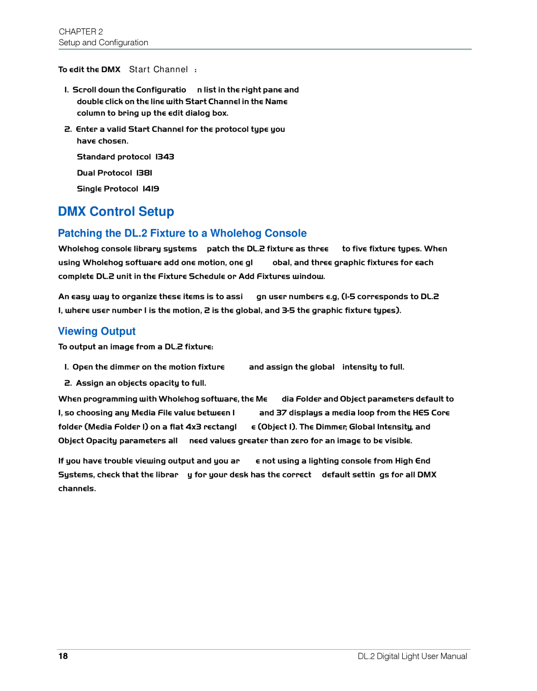 High End Systems user manual DMX Control Setup, Patching the DL.2 Fixture to a Wholehog Console, Viewing Output 