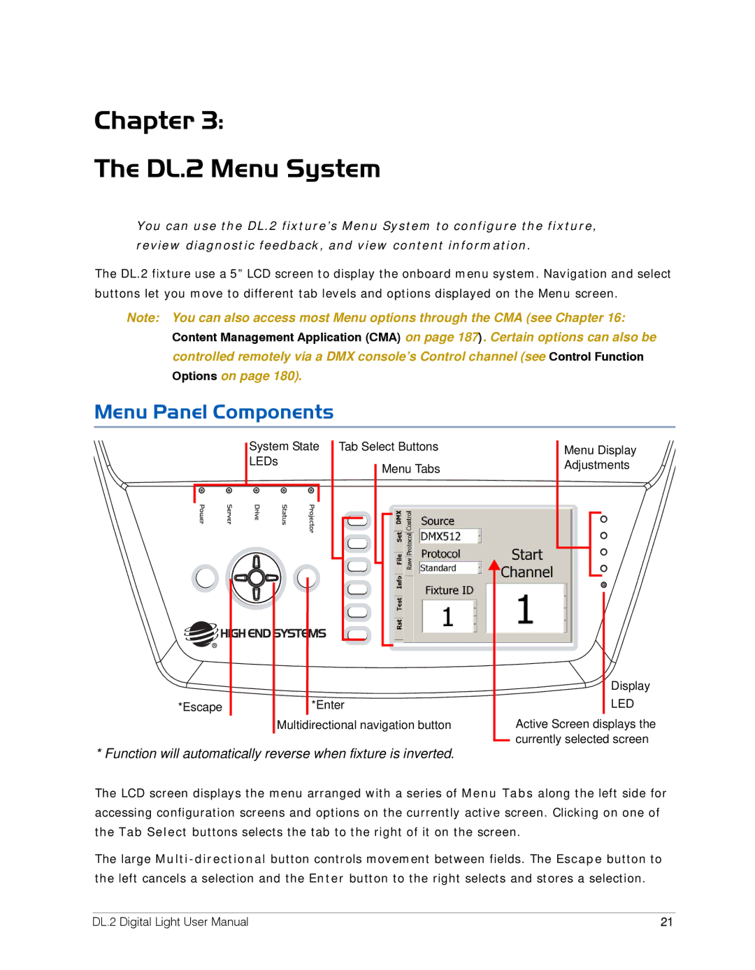 High End Systems user manual Chapter DL.2 Menu System, Menu Panel Components 