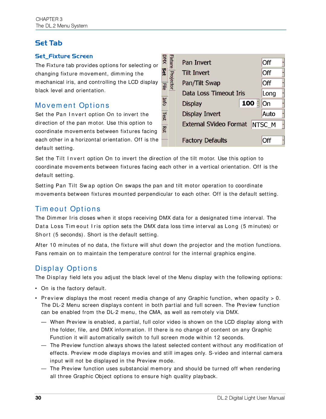 High End Systems DL.2 user manual Set Tab, SetFixture Screen 