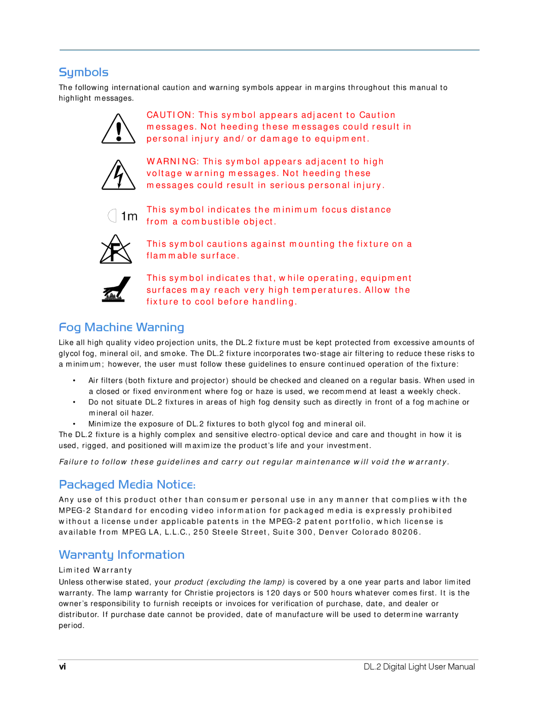 High End Systems DL.2 user manual Symbols 