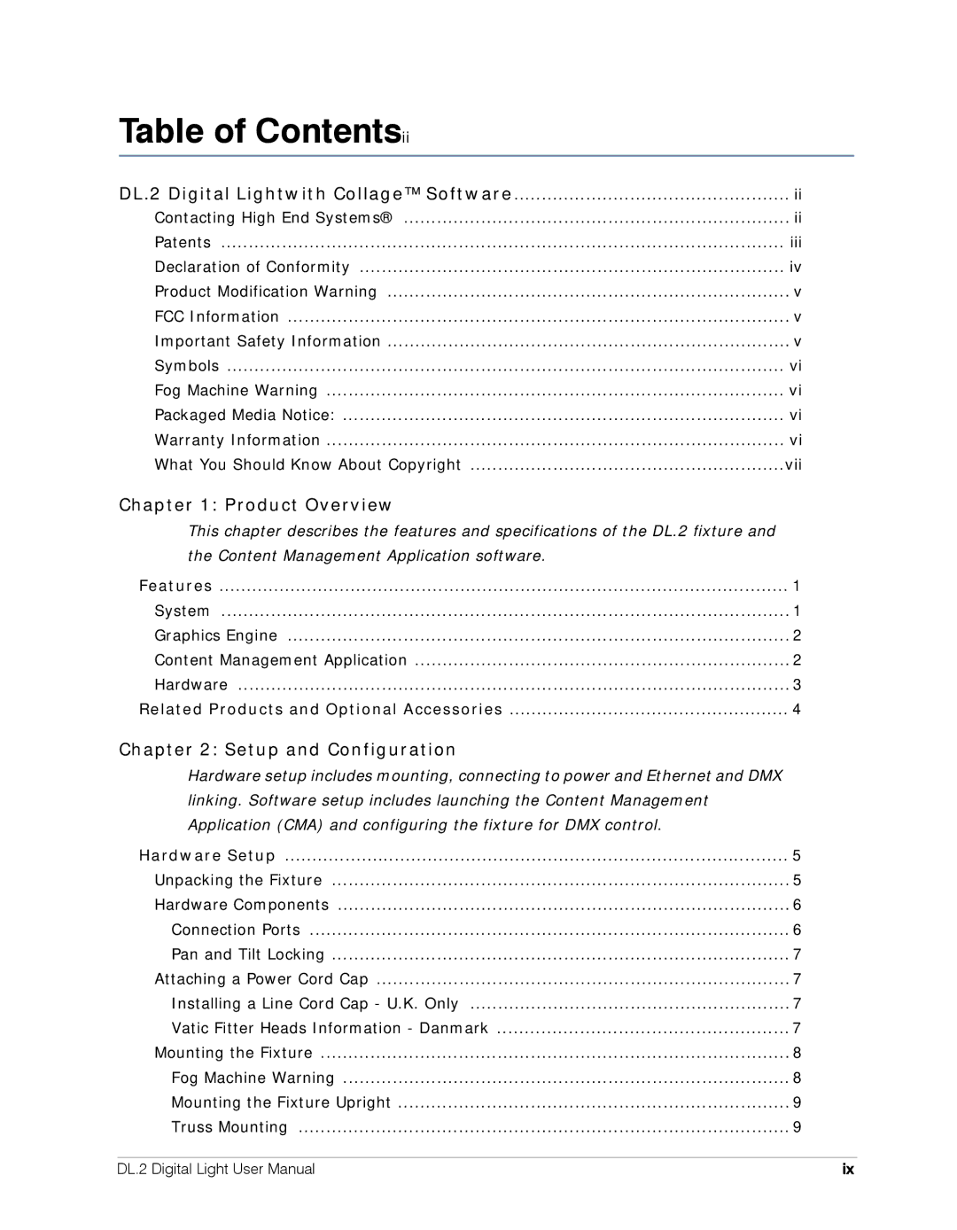 High End Systems DL.2 user manual Table of Contentsii 