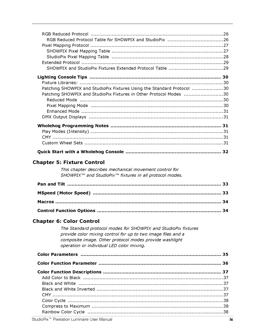 High End Systems Pixelation Luminaire user manual Fixture Control 