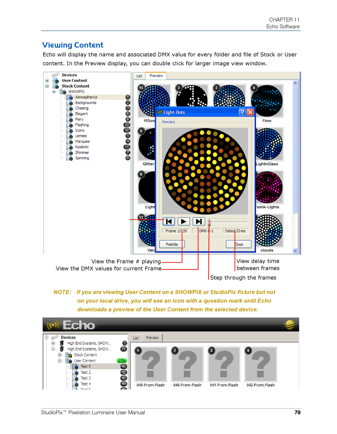 High End Systems Pixelation Luminaire user manual Viewing Content 