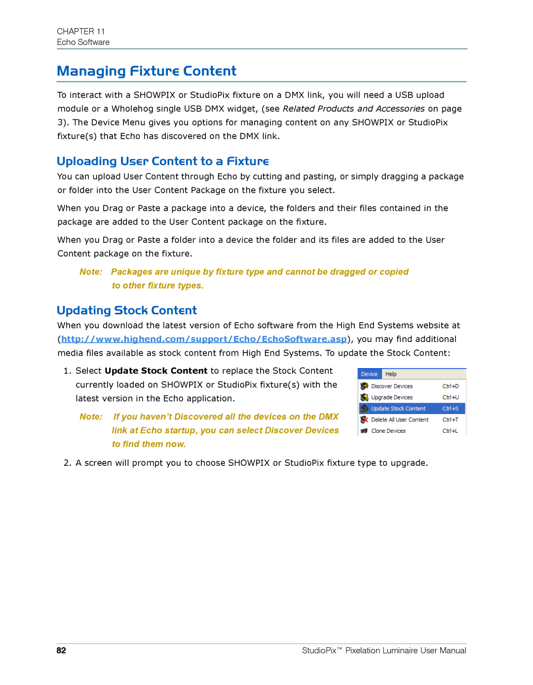 High End Systems Pixelation Luminaire user manual Managing Fixture Content, Uploading User Content to a Fixture 