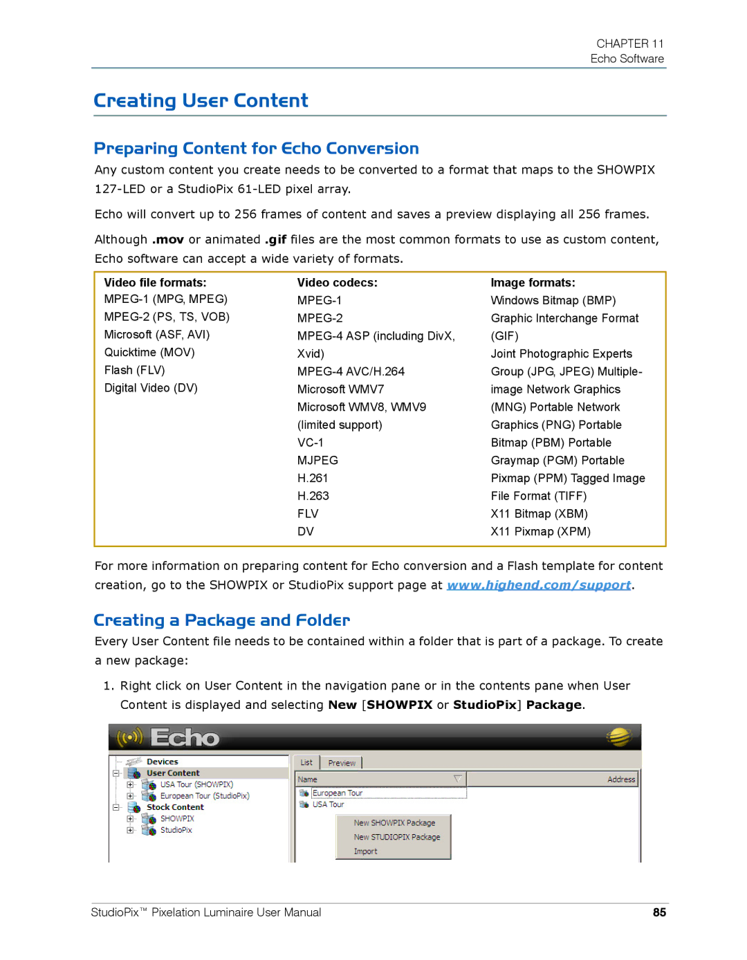 High End Systems Pixelation Luminaire user manual Creating User Content, Preparing Content for Echo Conversion 