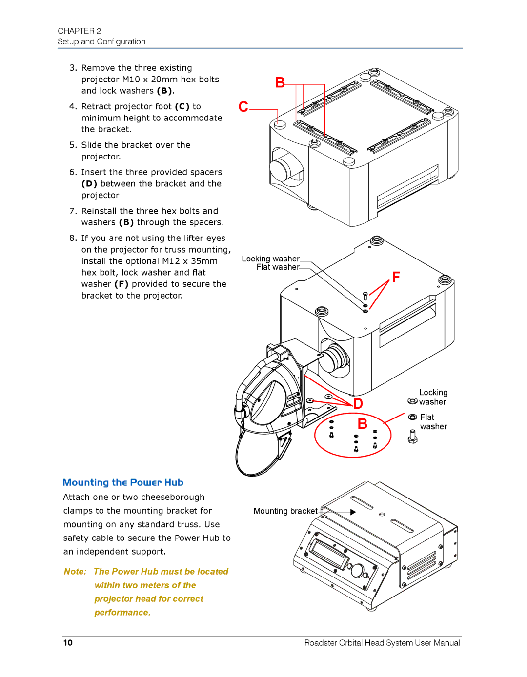 High End Systems Roadster Orbital Head System user manual Mounting the Power Hub 