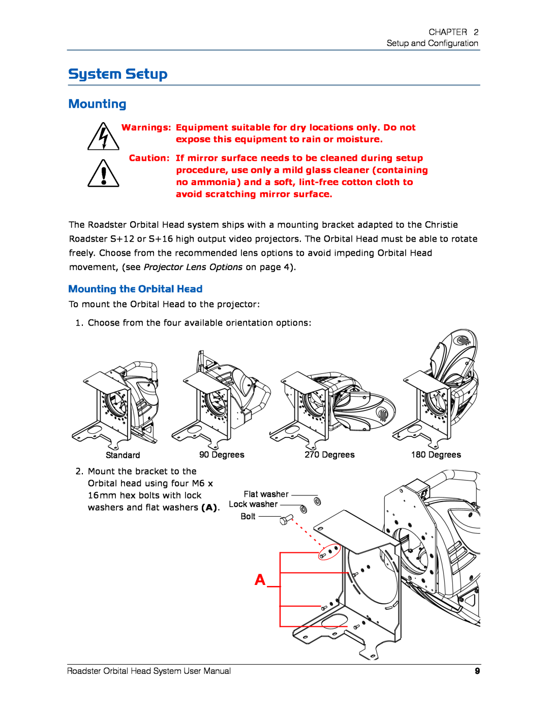 High End Systems Roadster Orbital Head System user manual System Setup, Mounting the Orbital Head 