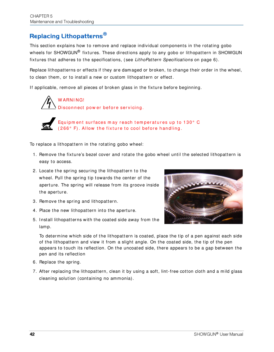 High End Systems SHOWGUN user manual Replacing Lithopatterns 