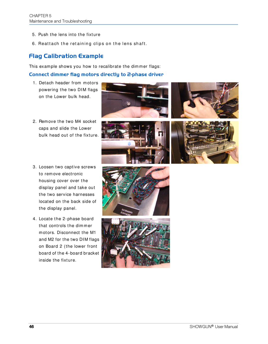 High End Systems SHOWGUN user manual Flag Calibration Example, Connect dimmer flag motors directly to 2-phase driver 