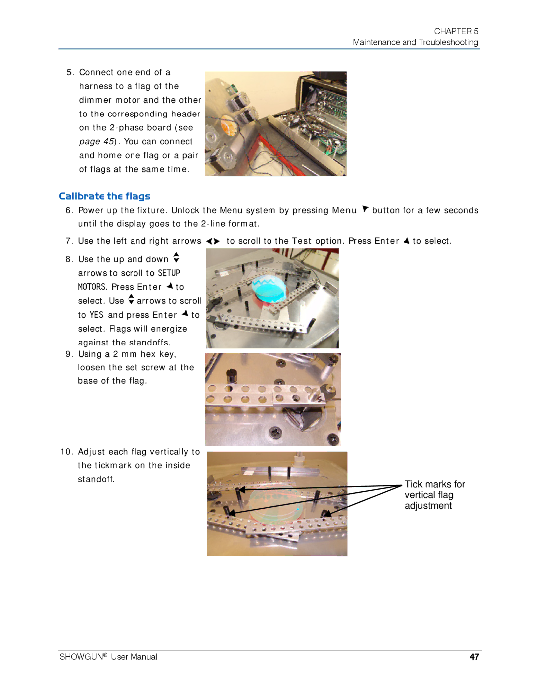 High End Systems SHOWGUN user manual Calibrate the flags, Adjustment 