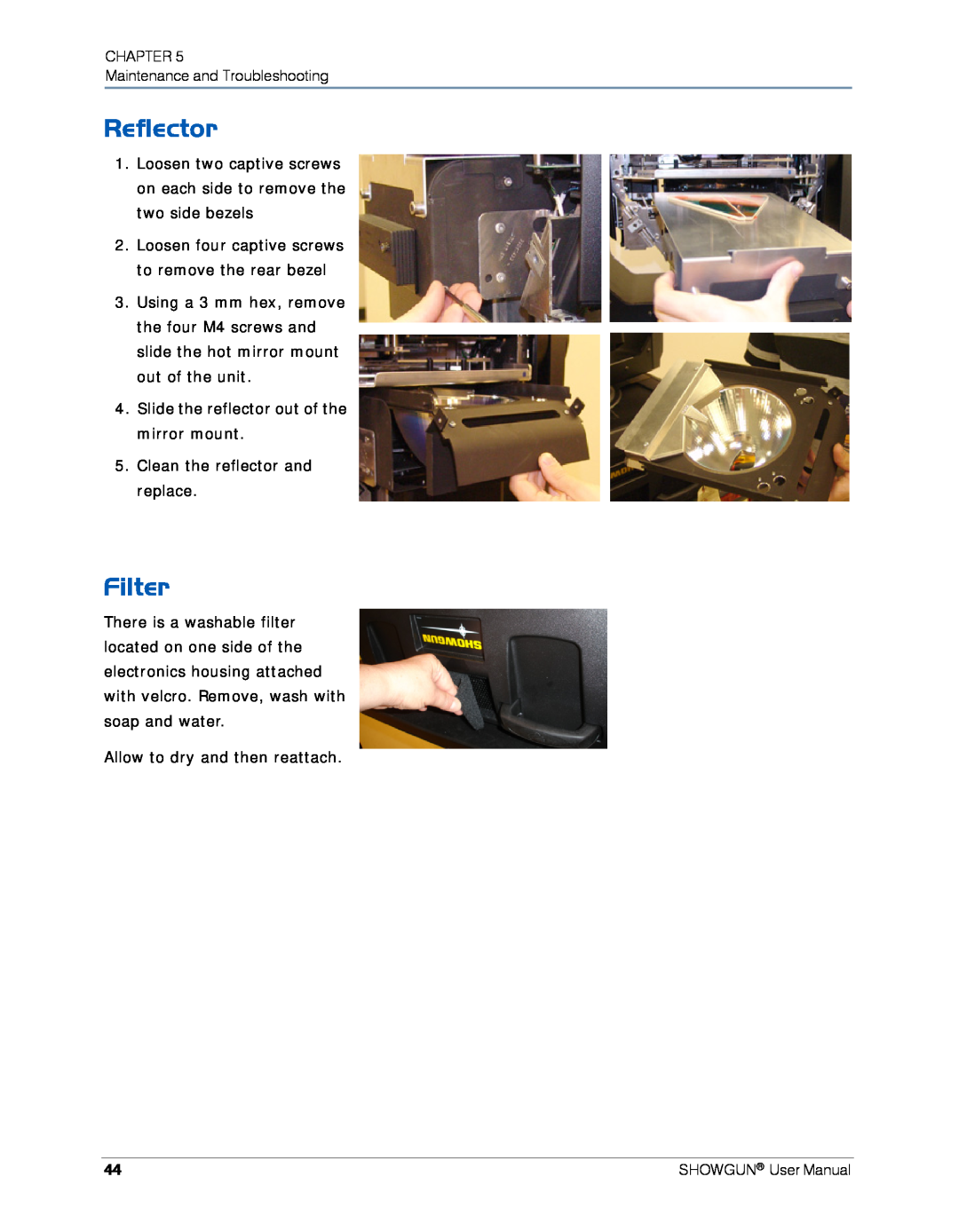 High End Systems SHOWGUN user manual Reflector, Filter 