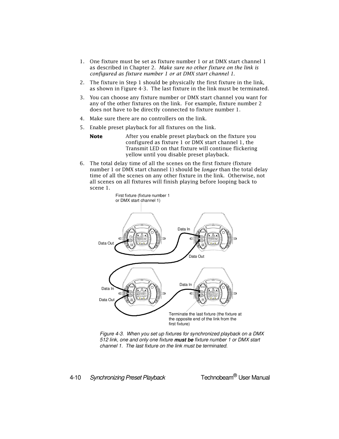 High End Systems Technobeam manual 10Synchronizing Preset Playback 