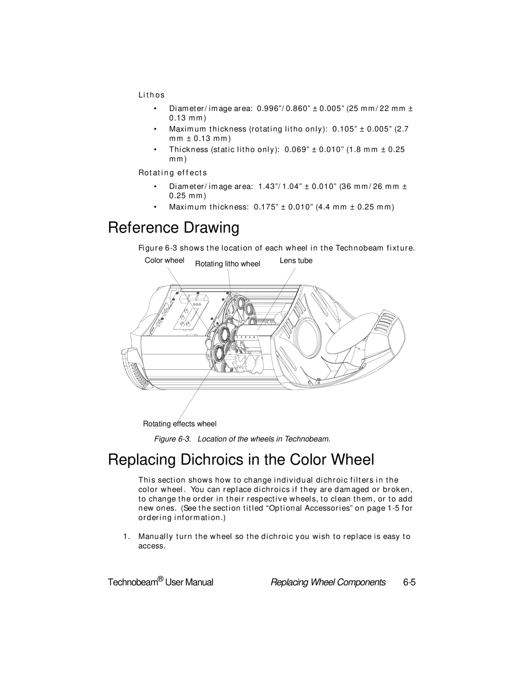 High End Systems Technobeam manual Reference Drawing, Replacing Dichroics in the Color Wheel 