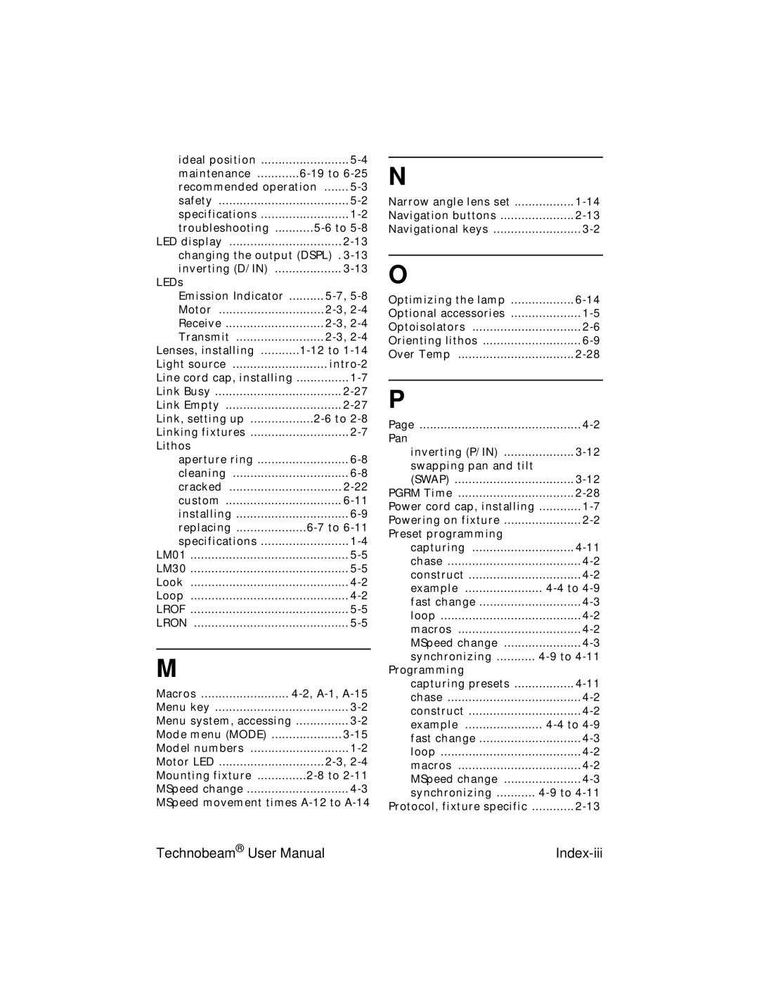 High End Systems Technobeam manual Index-iii 