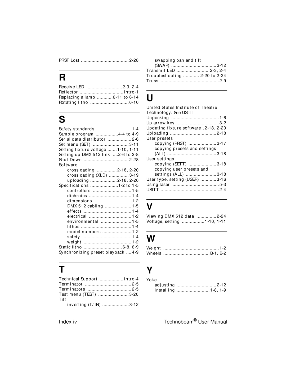 High End Systems Technobeam manual Index-iv 