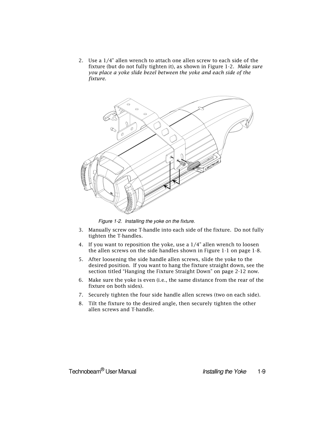 High End Systems Technobeam manual Installing the yoke on the fixture 