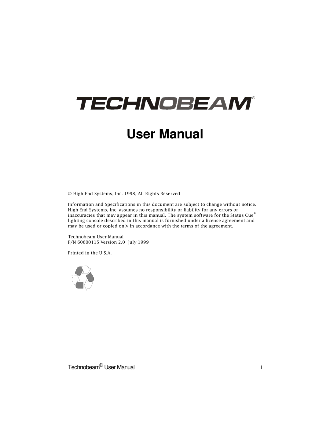 High End Systems Technobeam manual 