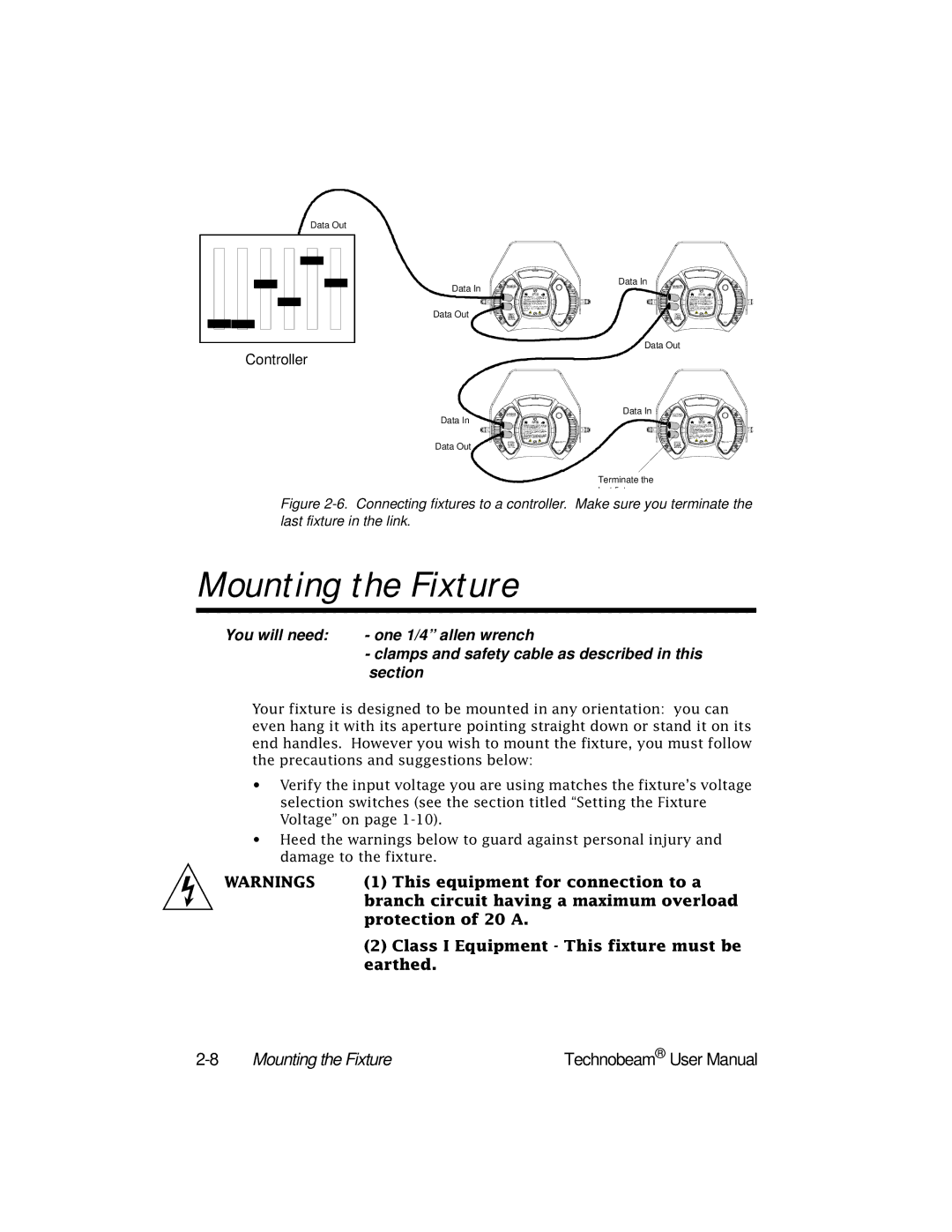 High End Systems Technobeam manual Mounting the Fixture 